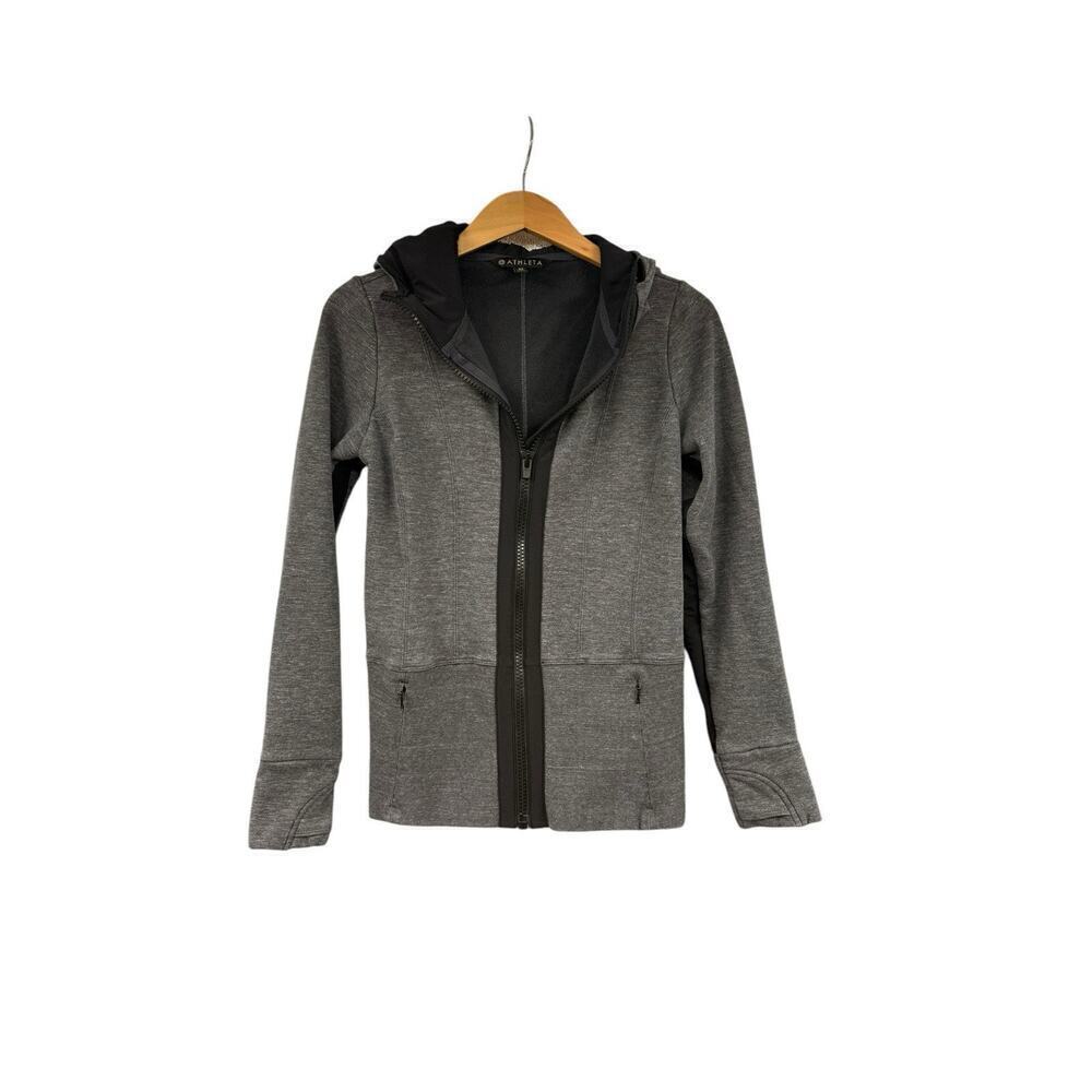 Athleta Jacket Women's XS Grey Victory Hoodie Fitted Full Zip Fleece Lined